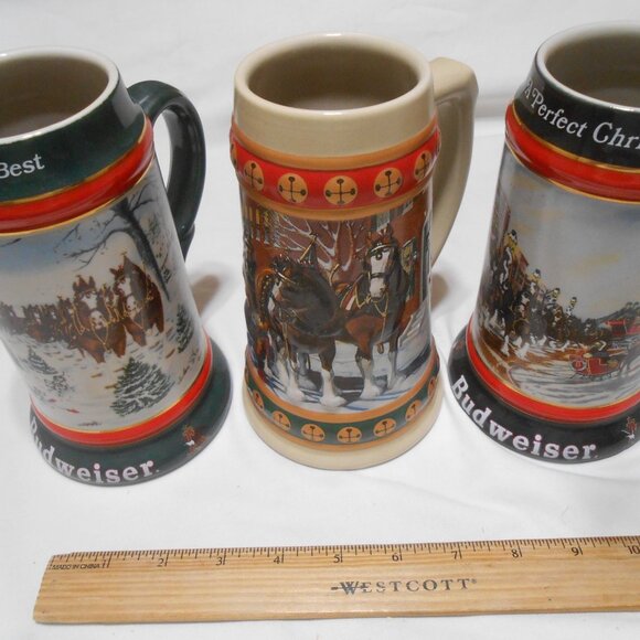VTG RARE LOT 3 ANHEUSER-BUSCH BUDWEISER BEER STEIN MUGS COLLECTOR SERIES CLYDESD - Picture 2 of 13